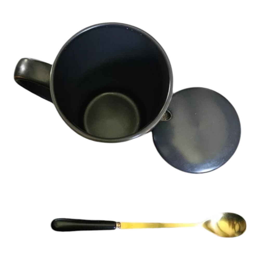 You Are Inspirational Coffee Mug Tea Cup W/  Lid & Spoon Black & Gold Beautiful - Picture 6 of 6